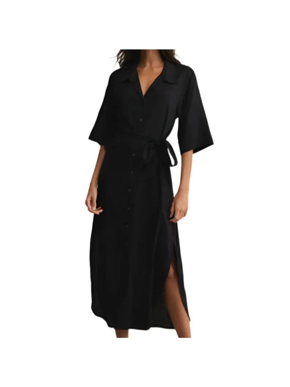 Z Supply Brise Linen Blend Midi Dress in Black Size L
